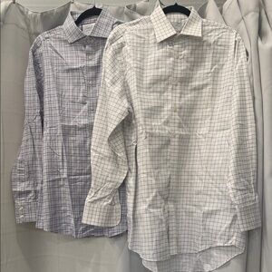 Two Charles Tyrwhitt White and Light Blue Windowpane Dress Shirts